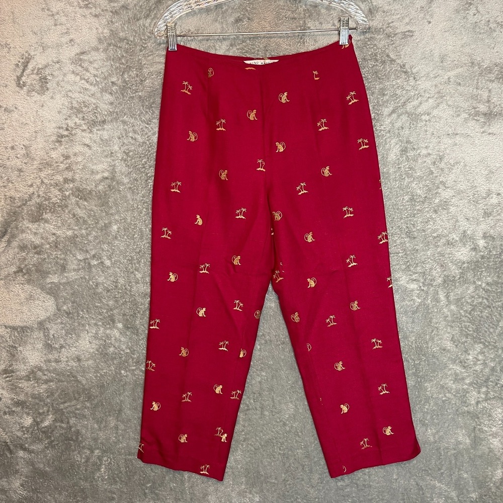 Vtg Peter Martin Women Silk Embroidered High Rise Crop Pant 6 Old Money Tropical